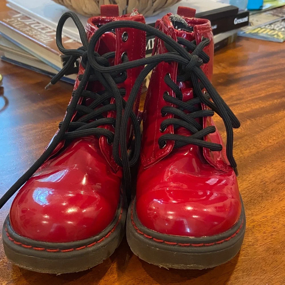 Zara Girl’s Red Patent Leather Combat boot style size 10 (EU 27)